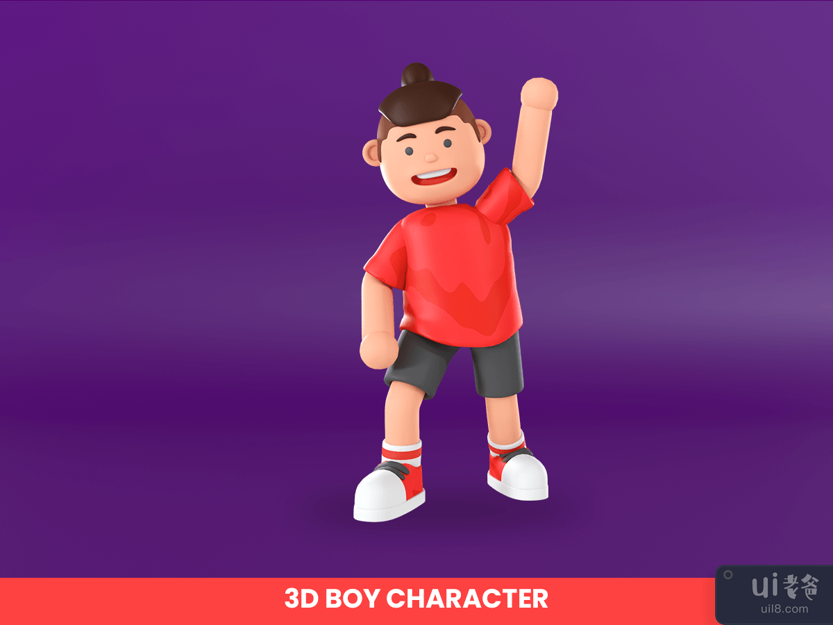 3d rendering of a boy waving with a smiling face illustration