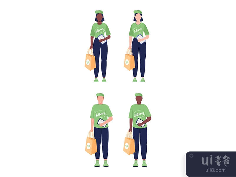 Courier from eco delivery semi flat color vector character set