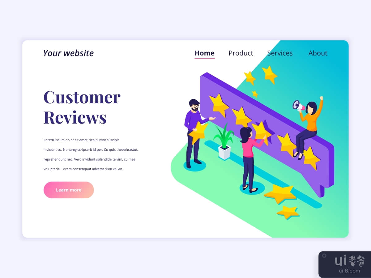 Isometric Customer reviews, People giving five stars vector illustration
