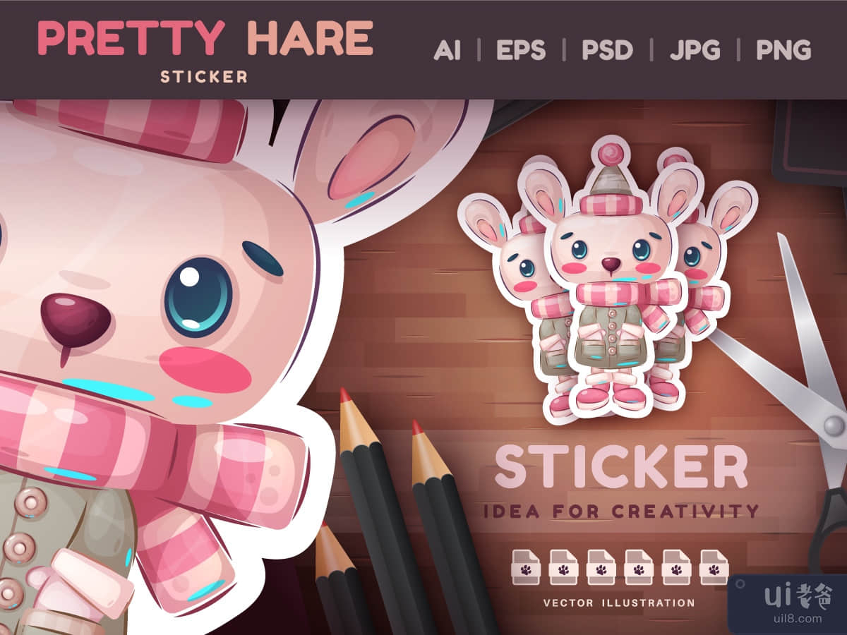 Childish Cartoon Character Sticker Rabbit
