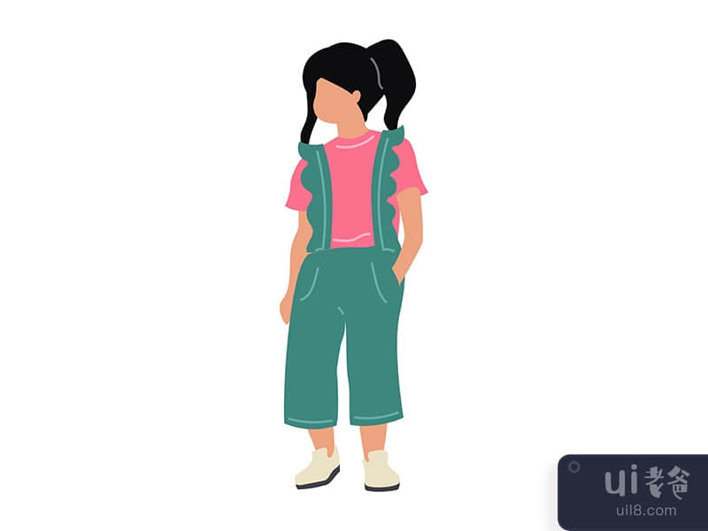 Boyish girl wearing jumpsuit semi flat color vector character