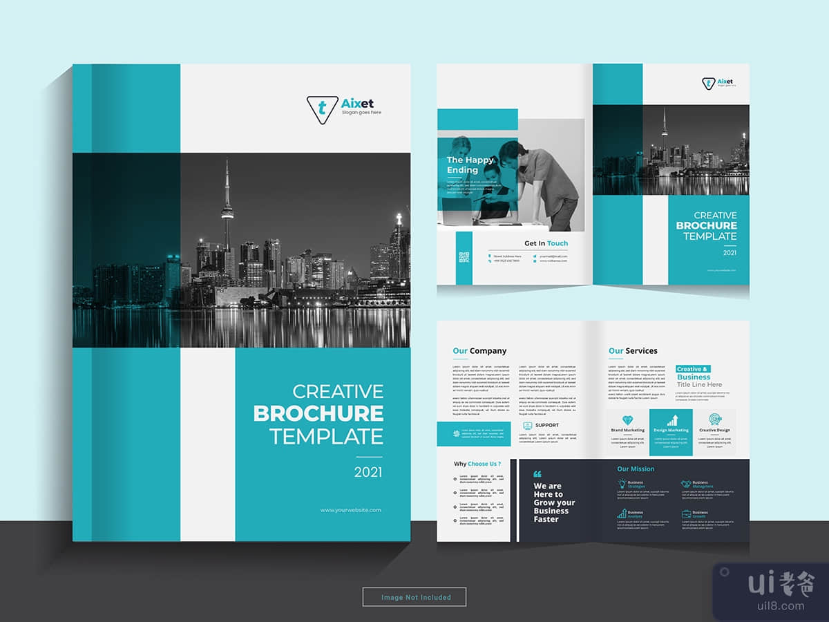  Clean corporate bi fold business brochure design template in A4 format.