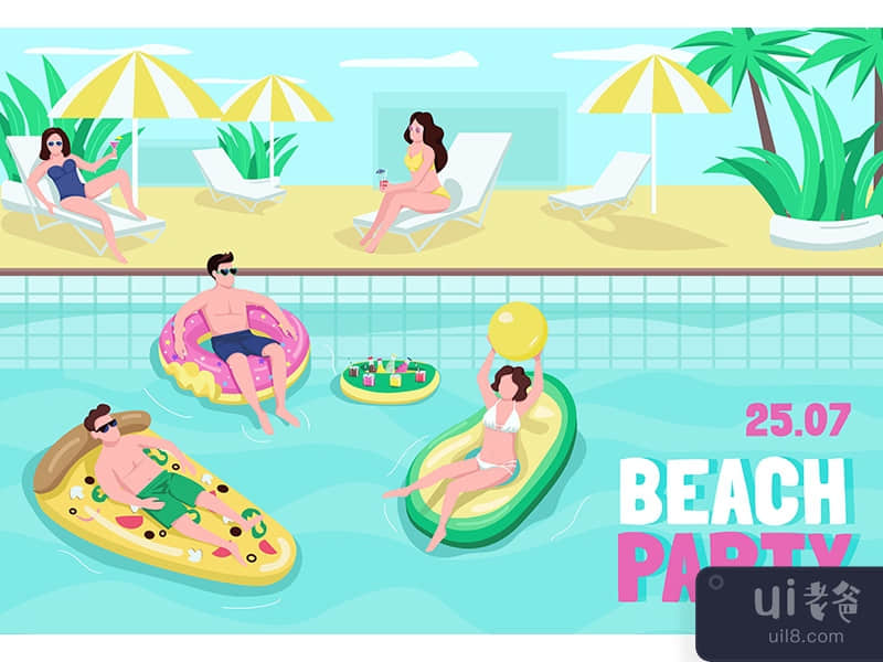 Beach party poster flat vector template