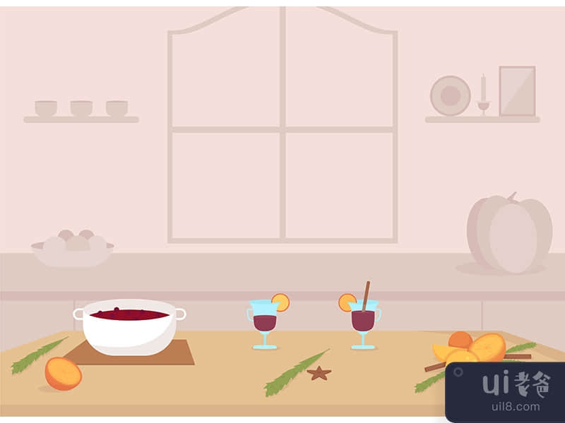 Cooking mulled wine flat color vector illustration