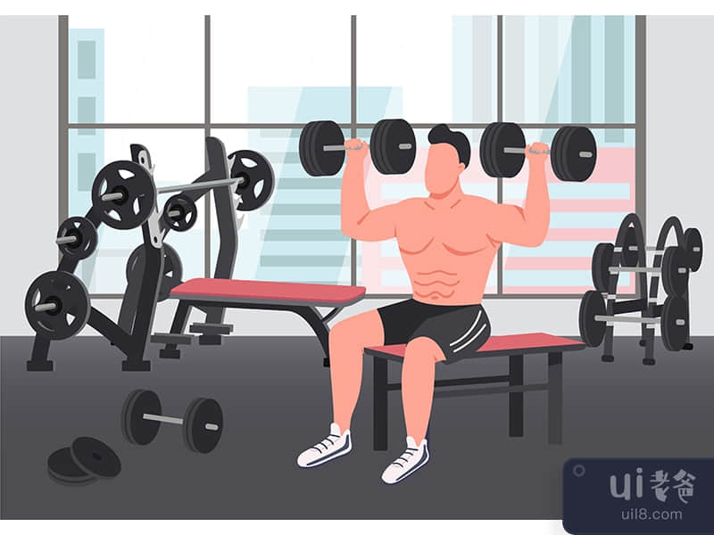 Bodybuilding exercise flat color vector illustration