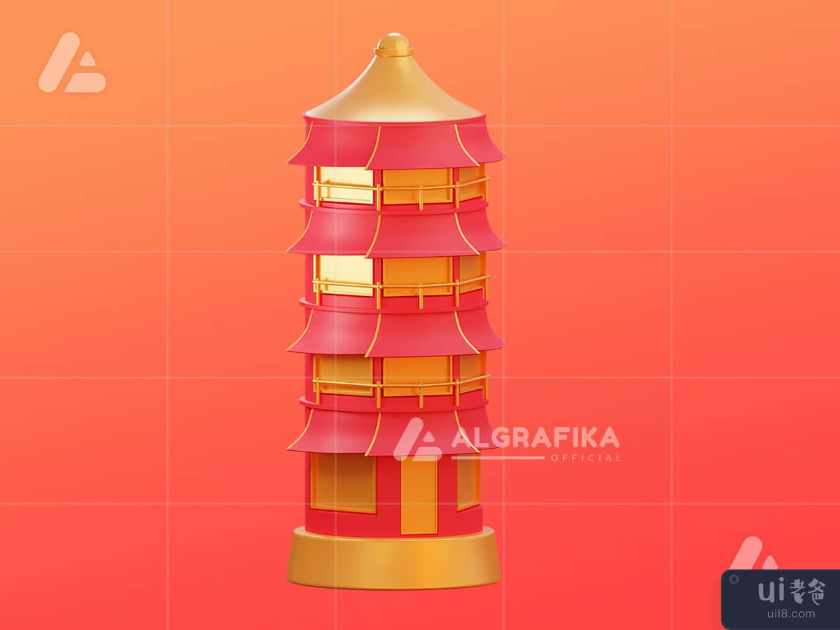 3d chinese new year object pagoda temple