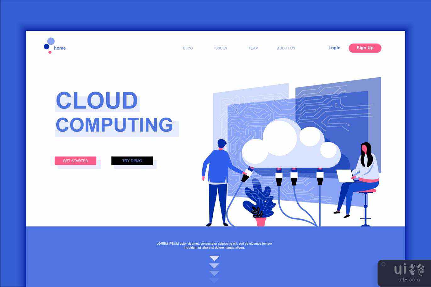 云计算平面登陆页面模板(Cloud Computing Flat Landing Page Template)插图2