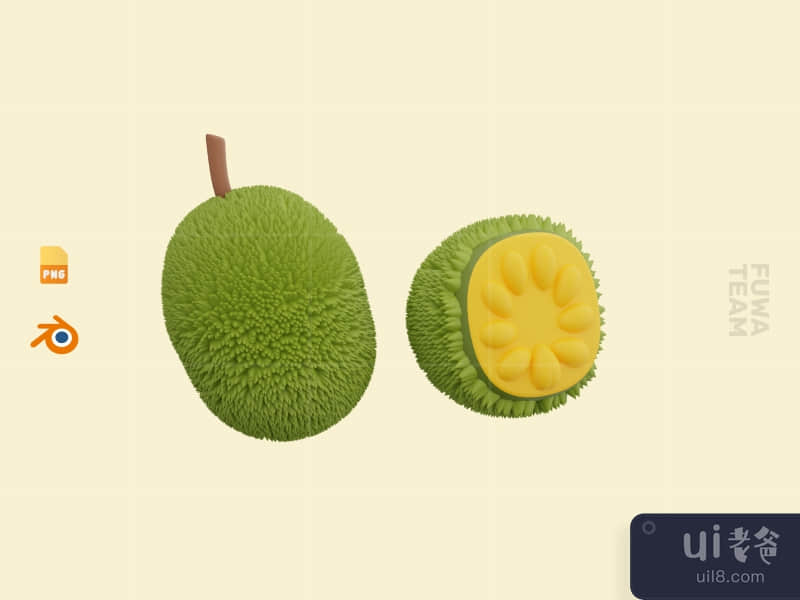 Cute 3D Fruit Illustration Pack - Jack Fruit (front)