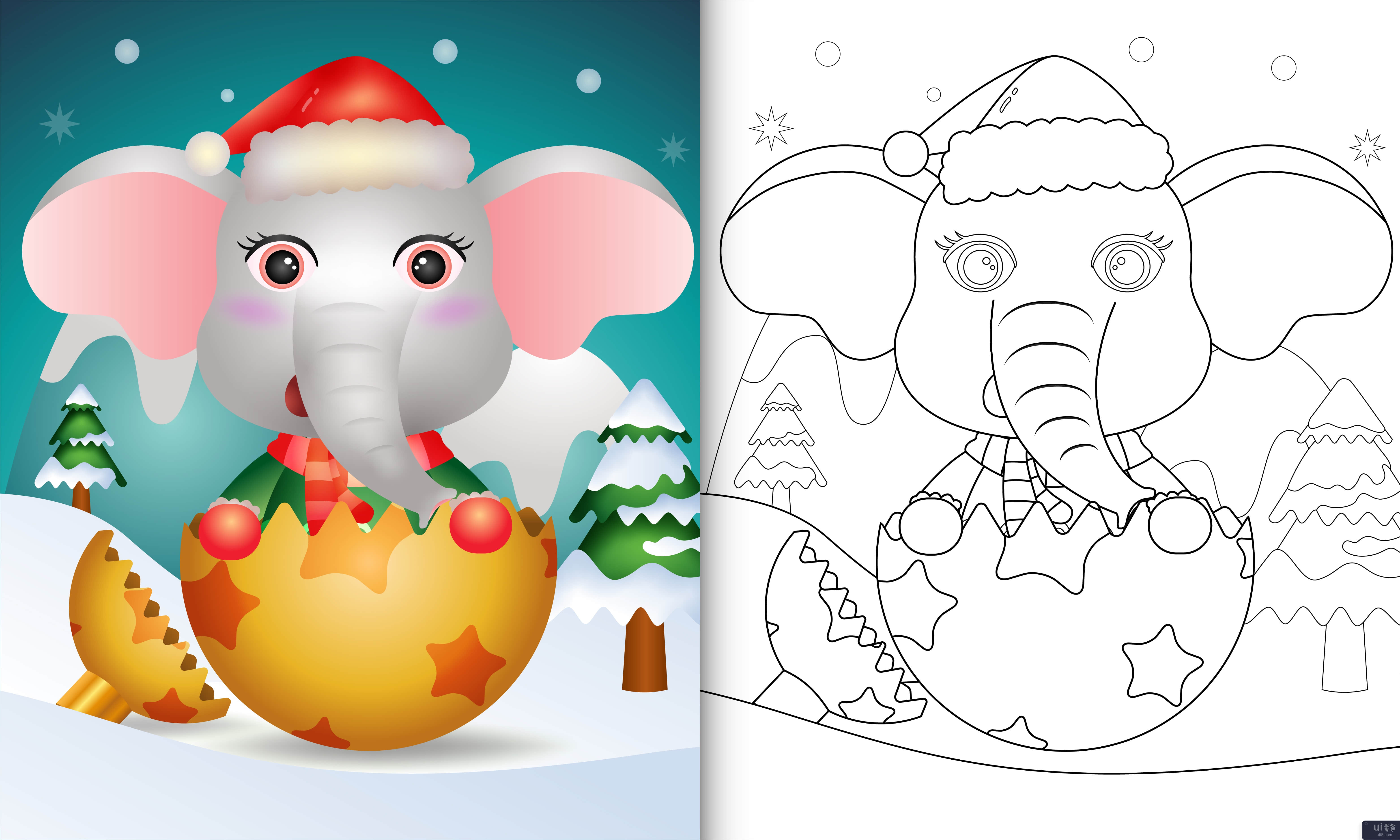 带可爱大象的孩子们的图画书(coloring book for kids with a cute elephant)插图2