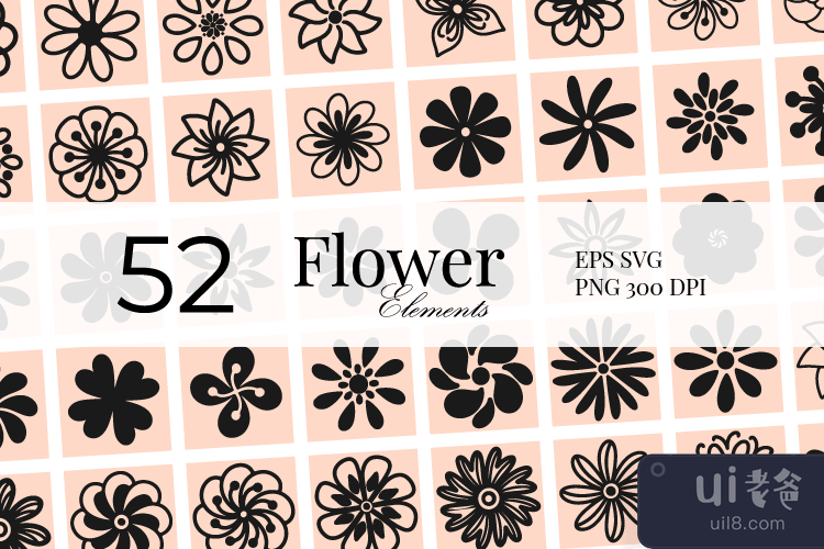 52 矢量固体艺术花卉元素(52 Vector solid Art Flower Elements)插图4