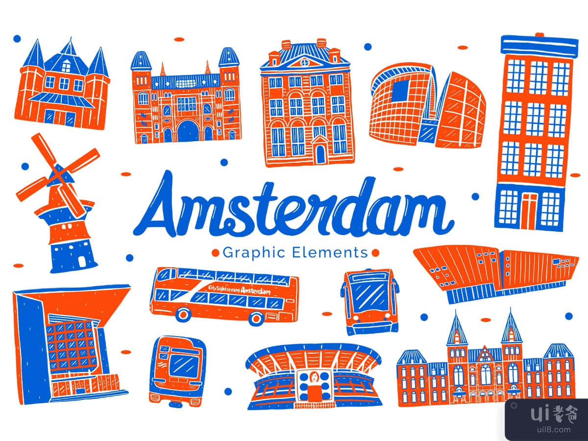 Amsterdam Landmark Graphic Elements