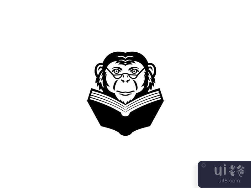 Chimpanzee Chimp Wearing Glasses Reading Book Mascot Black and White