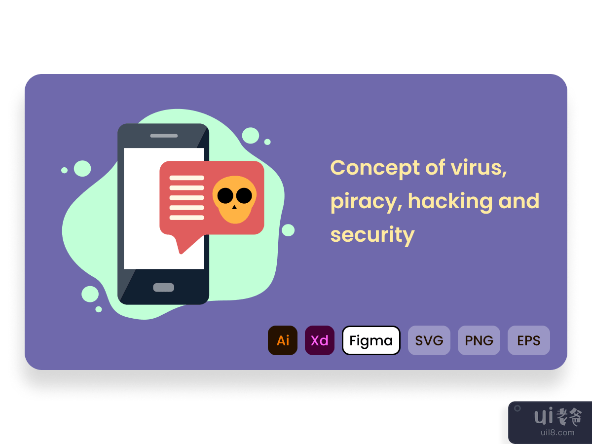 Concept of virus, piracy, hacking and security. Flat design concept.
