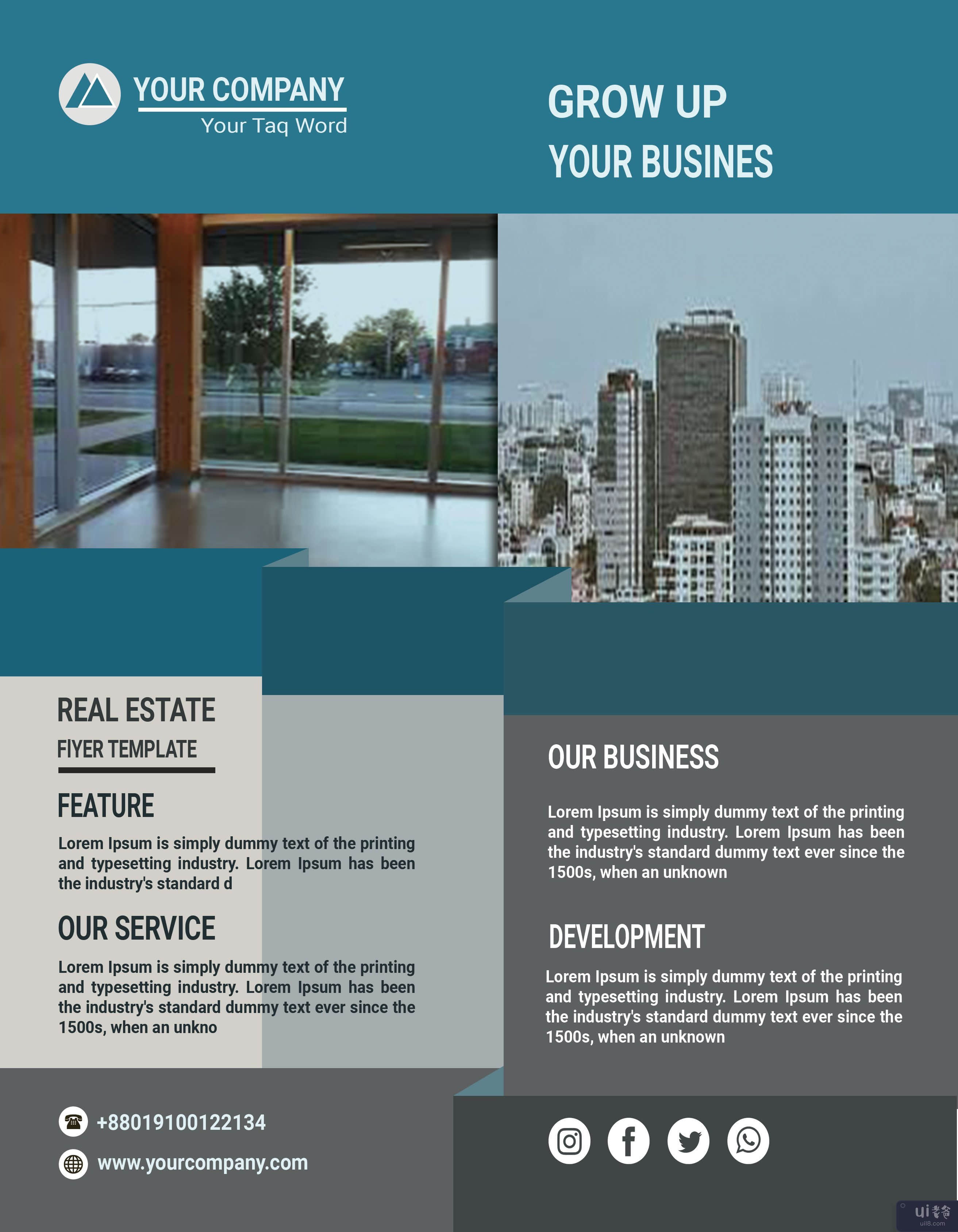 蓝色房地产公司传单模板(blue Real Estate Corporate Flyer Template)插图3