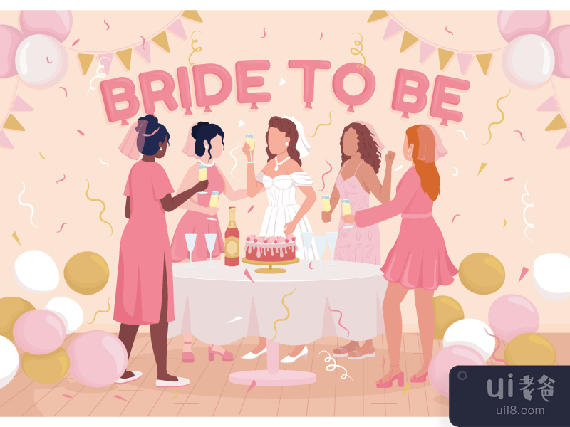 Bachelorette party flat color vector illustration