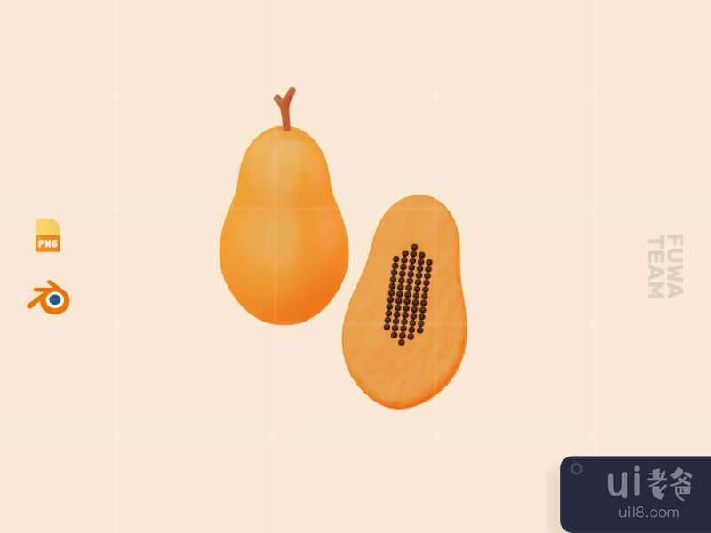 Cute 3D Fruit Illustration Pack - Papaya