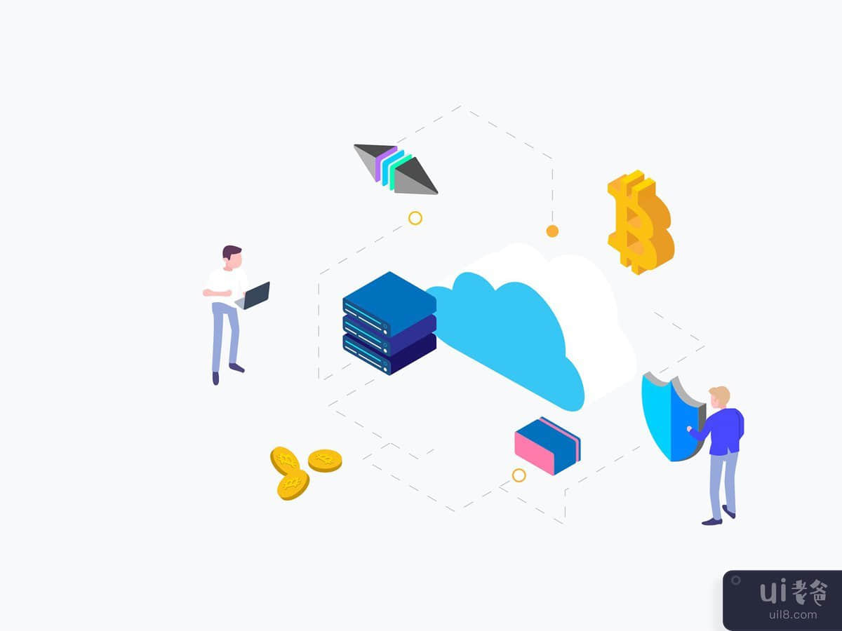Cloud Mining Cryptocurrency Isometric Illustration