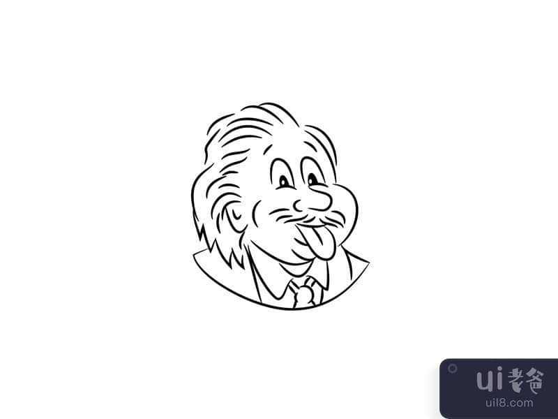 Albert Einstein Sticking Tongue Out Cartoon Black and White