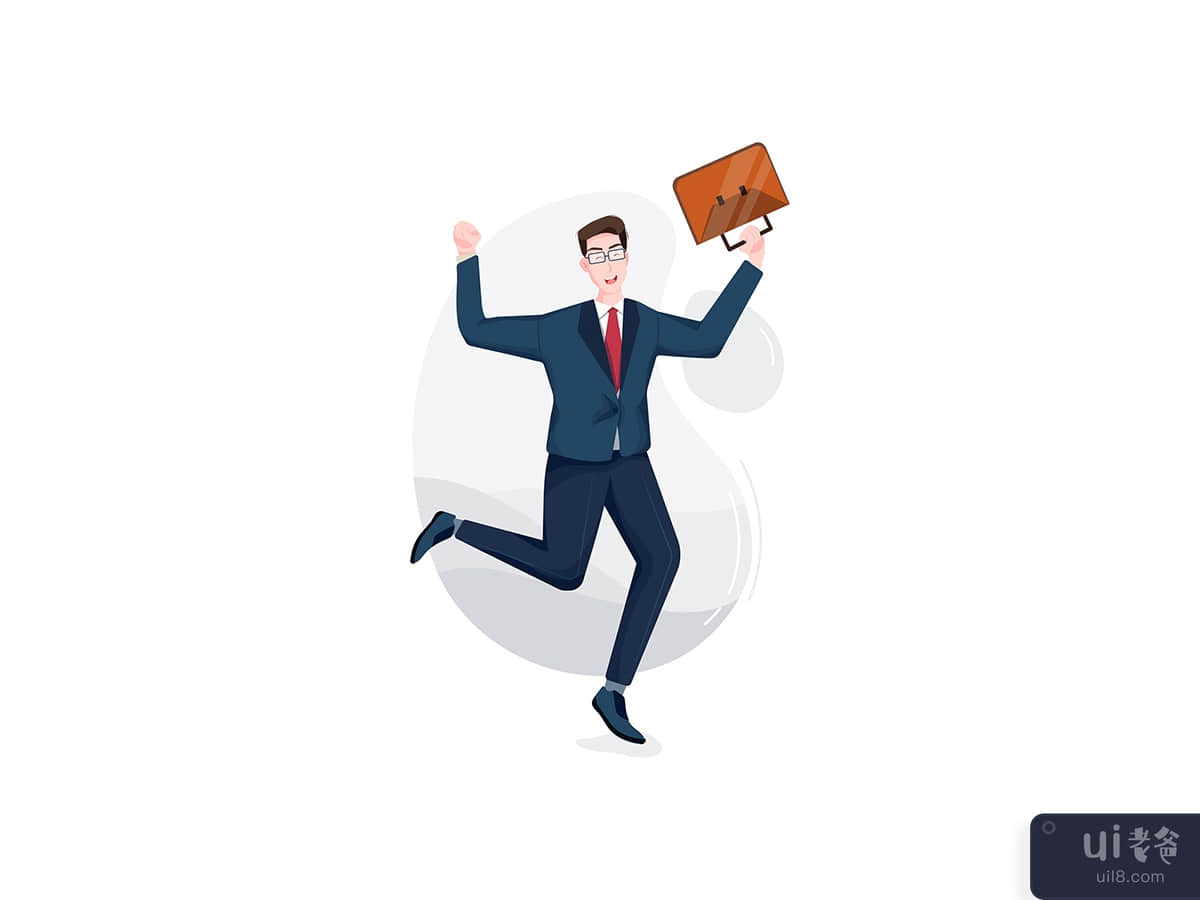 Businessman jumping up happily with the briefcase in his hand