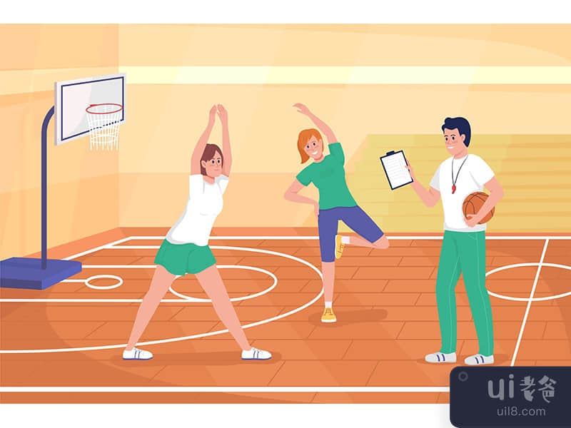 Basketball class flat color vector illustration