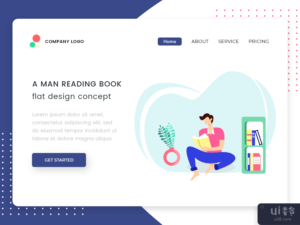 一个人阅读书籍应用程序的平面设计(A man reading book flat design for Book app)插图2