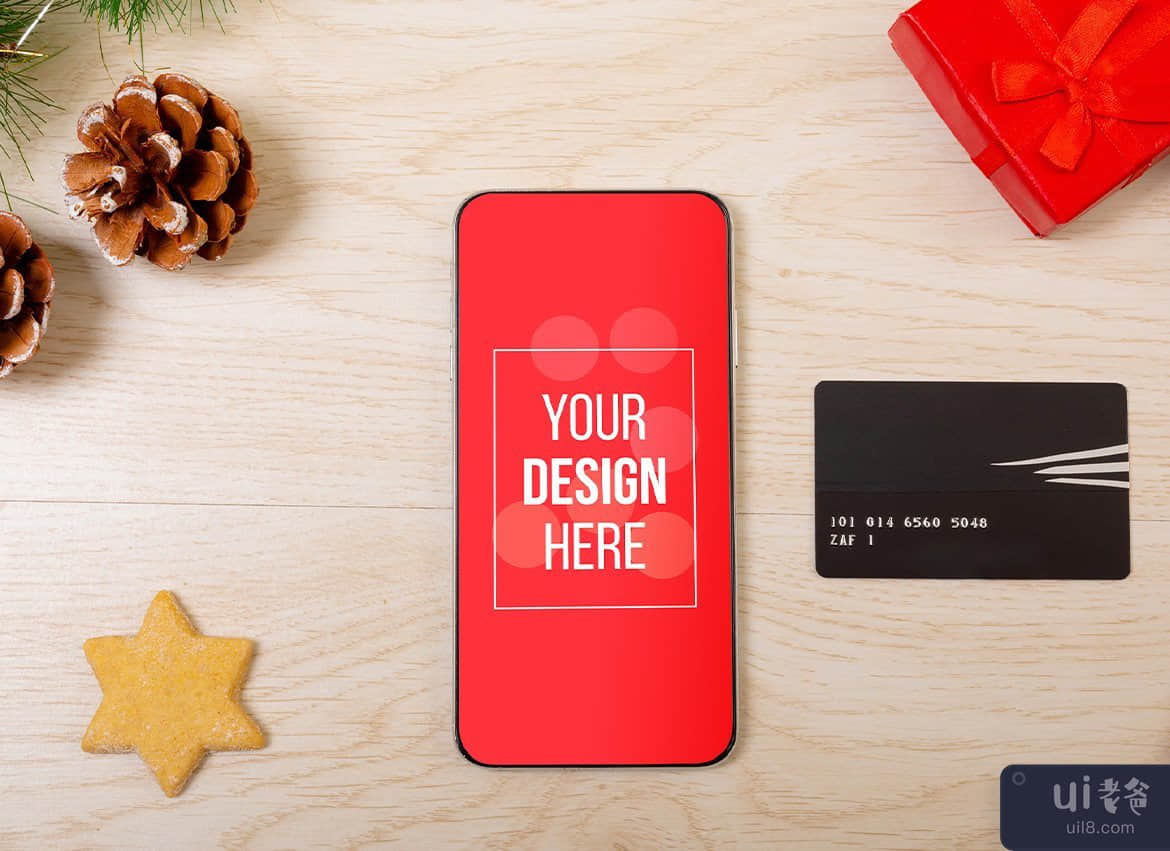 圣诞电话和卡片样机套装(Christmas Phone & Card Mockup Set)插图4