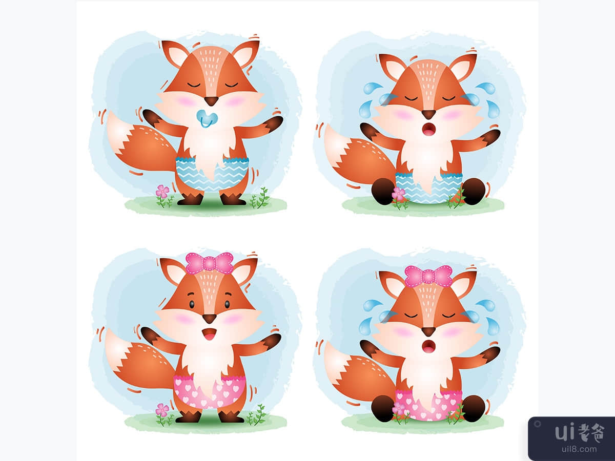 儿童风格的可爱小狐狸系列(cute baby fox collection in the children's style)插图1