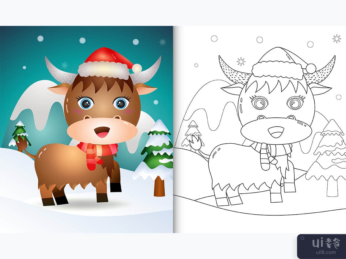 coloring book with a cute buffalo christmas characters 
