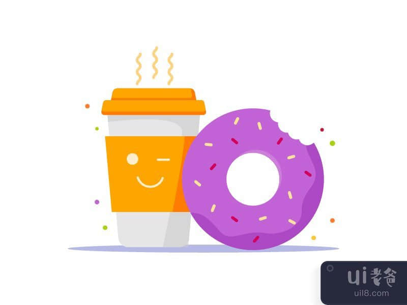 Coffee and donut flat icon