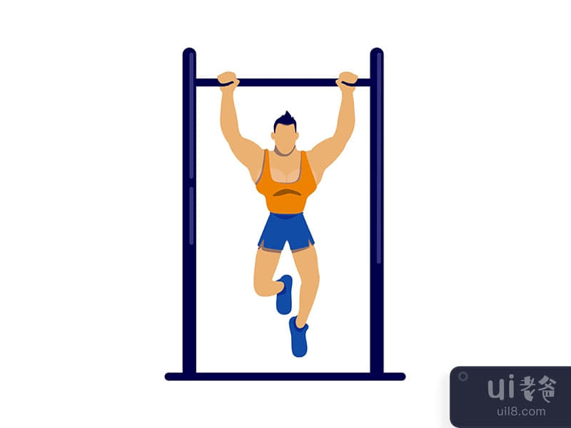 Athlete exercising on bar flat color vector faceless character