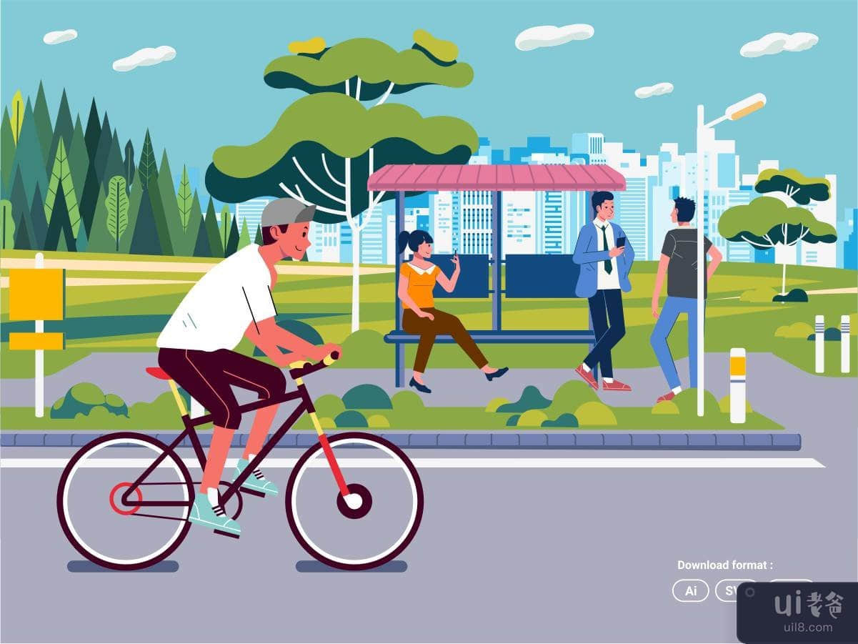 骑自行车城市的男孩(Boy riding bycicle city)插图2