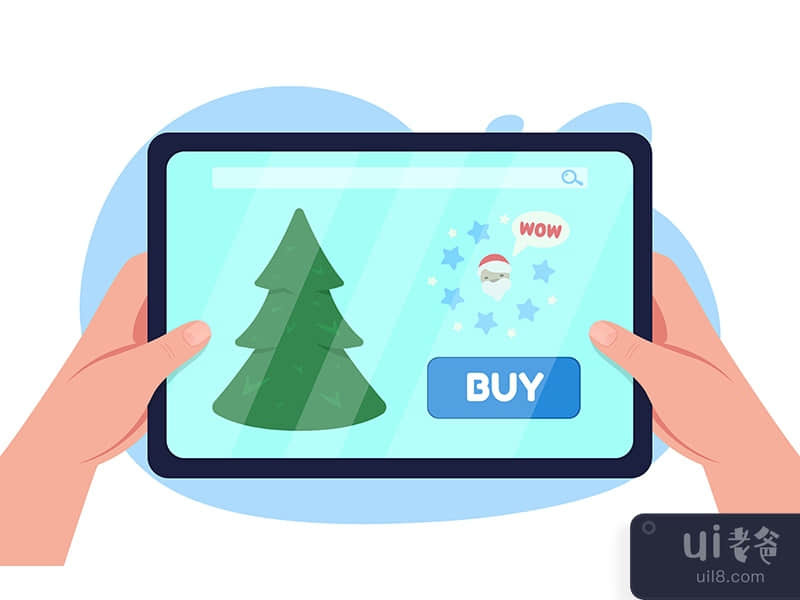 Buying Christmas tree online 2D vector isolated illustration