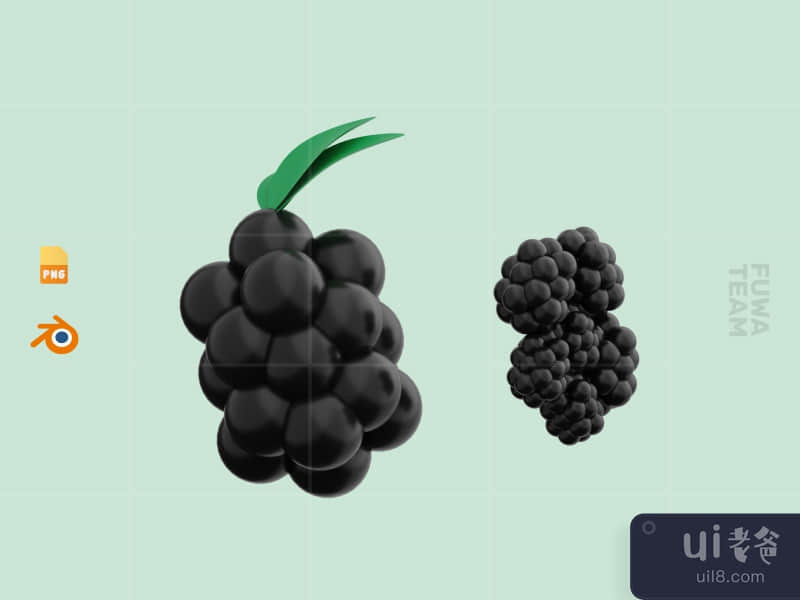 Cute 3D Fruit Illustration Pack - Blackberry (front)