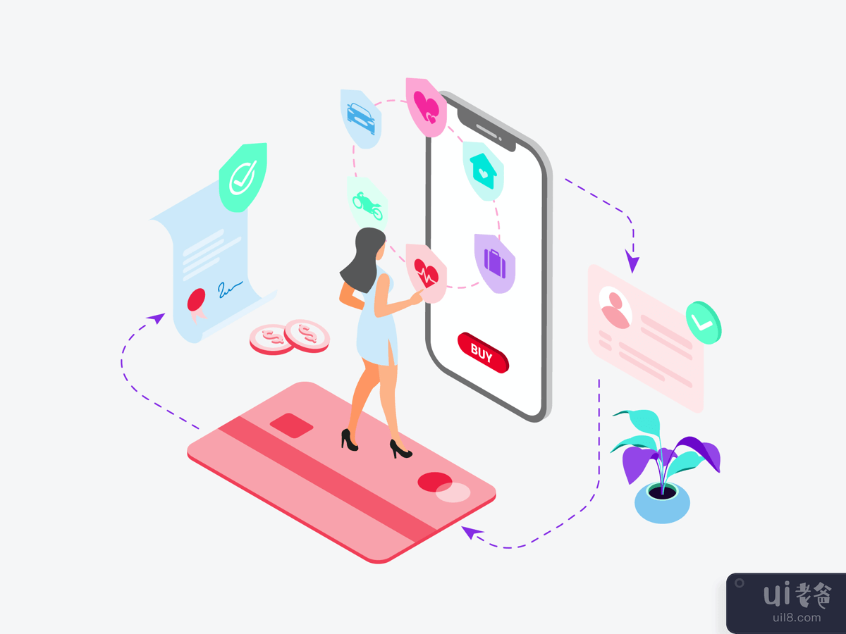 Buying Insurance by Digital Wallet Isometric Illustration 