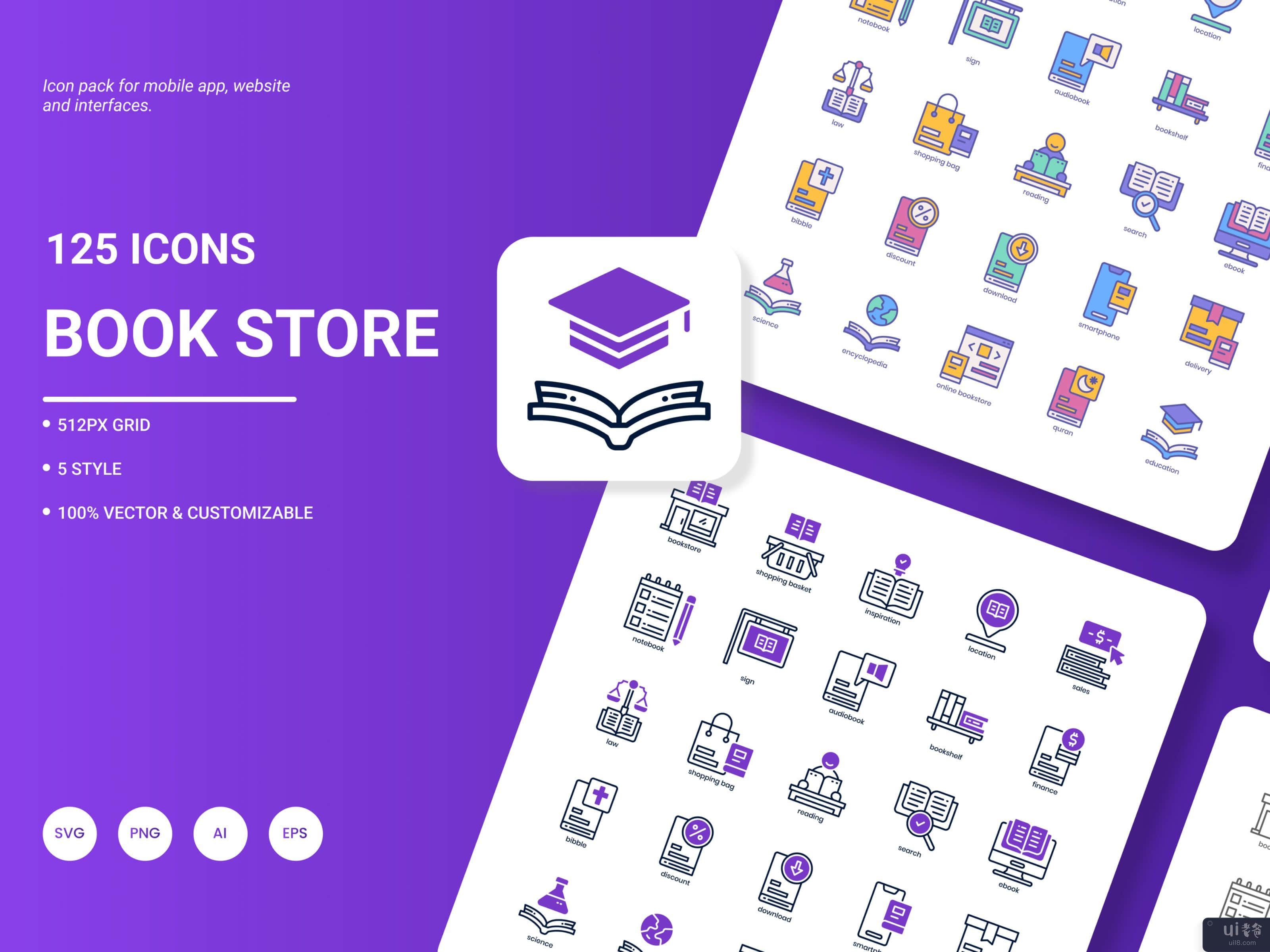 书店图标包(Book Store Icon Pack)插图3
