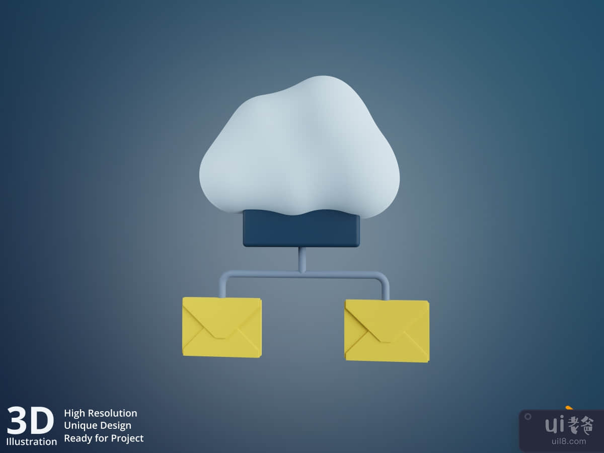 Cloud E-mail - Cloud Computing Network 3D Illustration