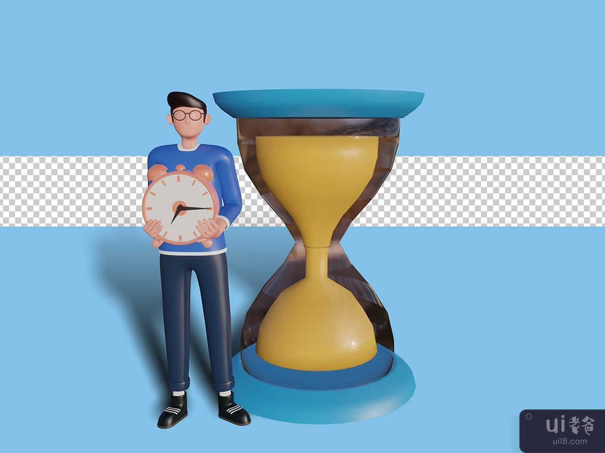 3d character illustration Time management concept for landing page. premium psd