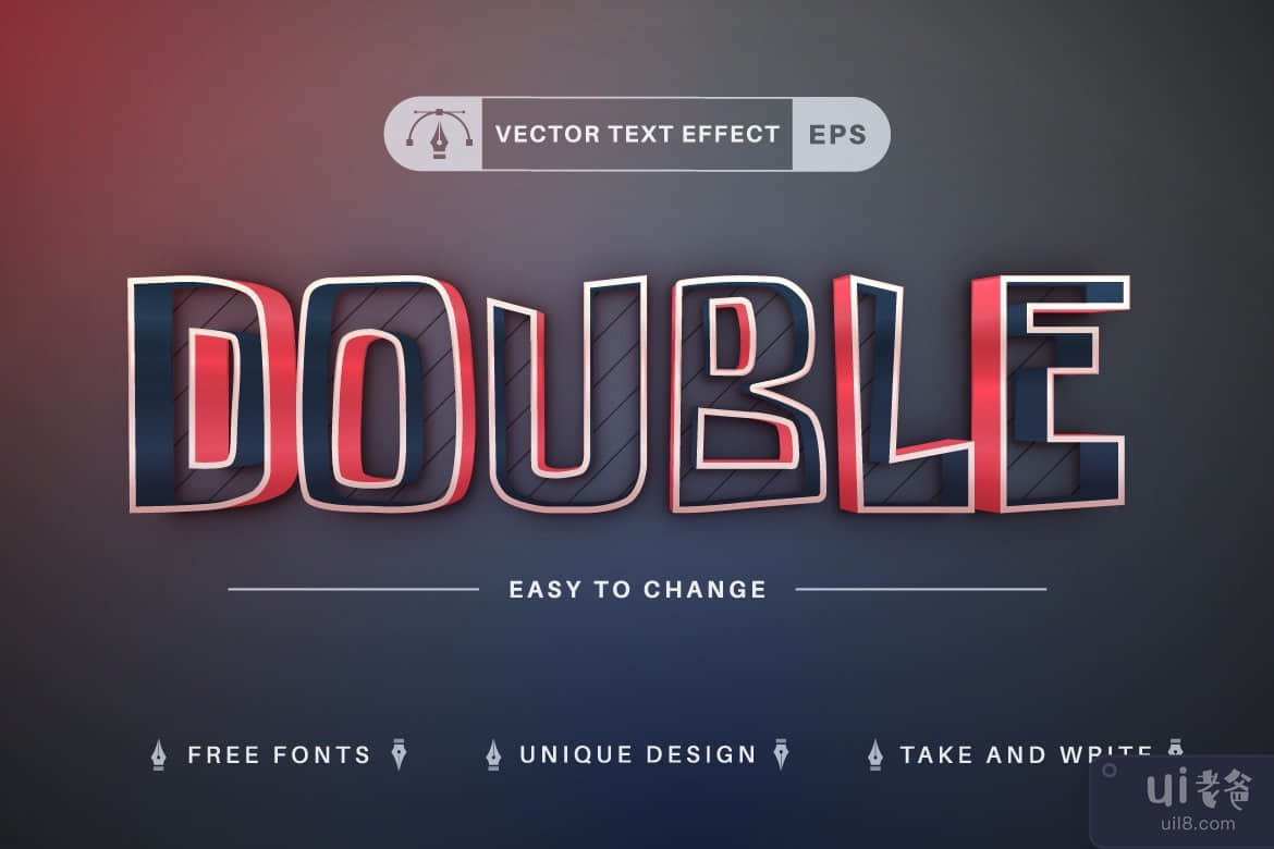蓝红 - 可编辑的文字效果，字体样式(Blue Red - Editable Text Effect, Font Style)插图4