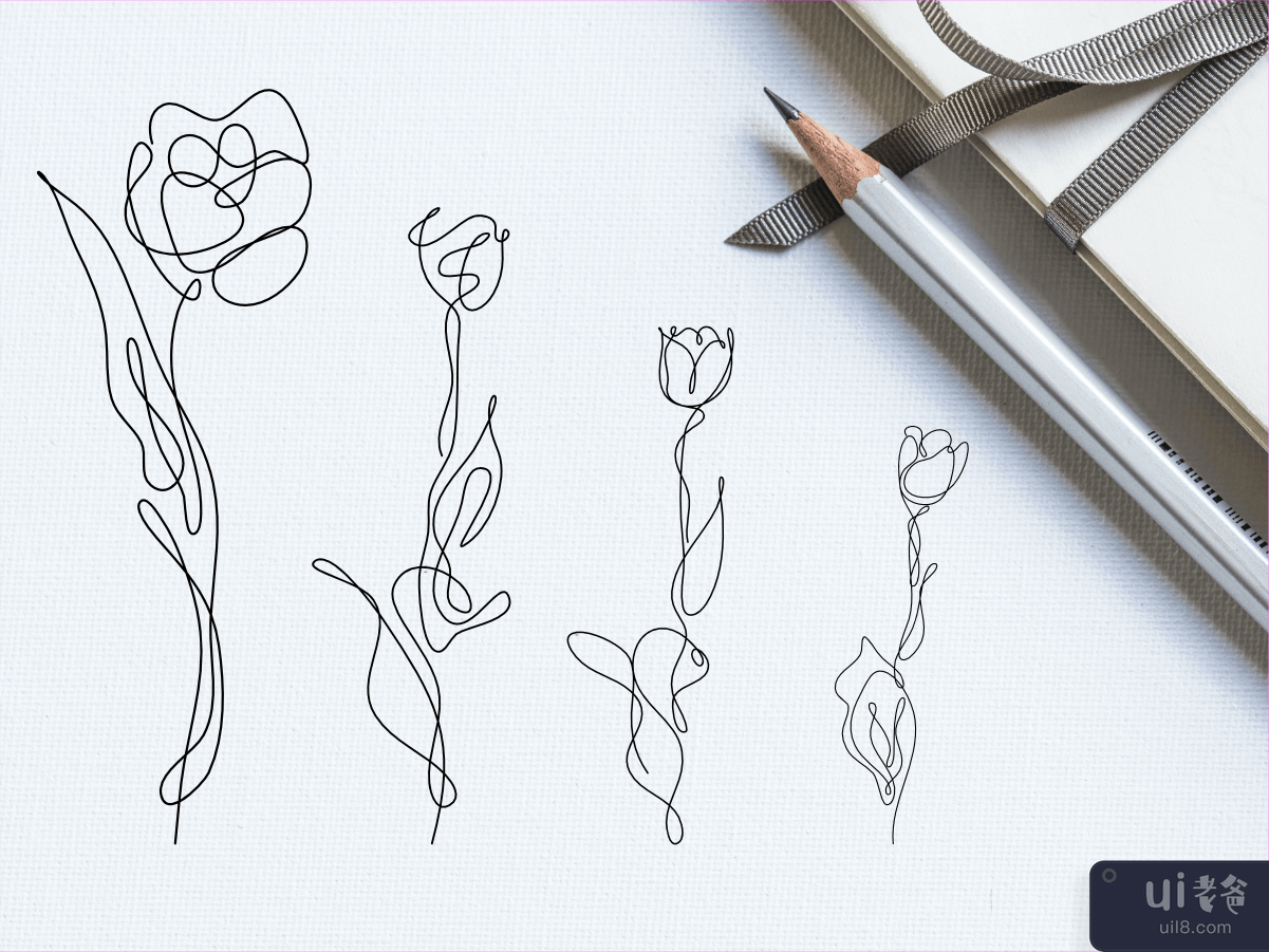 抽象花卉郁金香连续线画艺术奇异美学简单(Abstract Flower Tulip continuous line drawing art singulart aesthetic simple)插图5