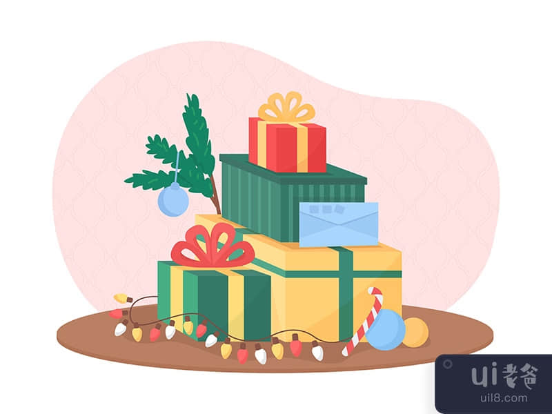 Christmas presents 2D vector isolated illustration