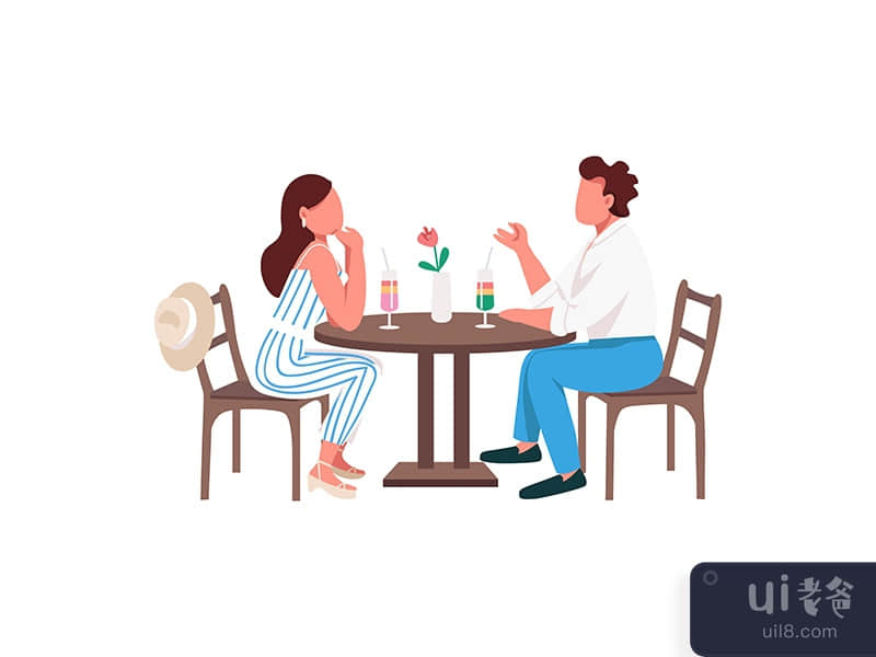 Couple drinking tropical cocktails together semi flat color vector characters