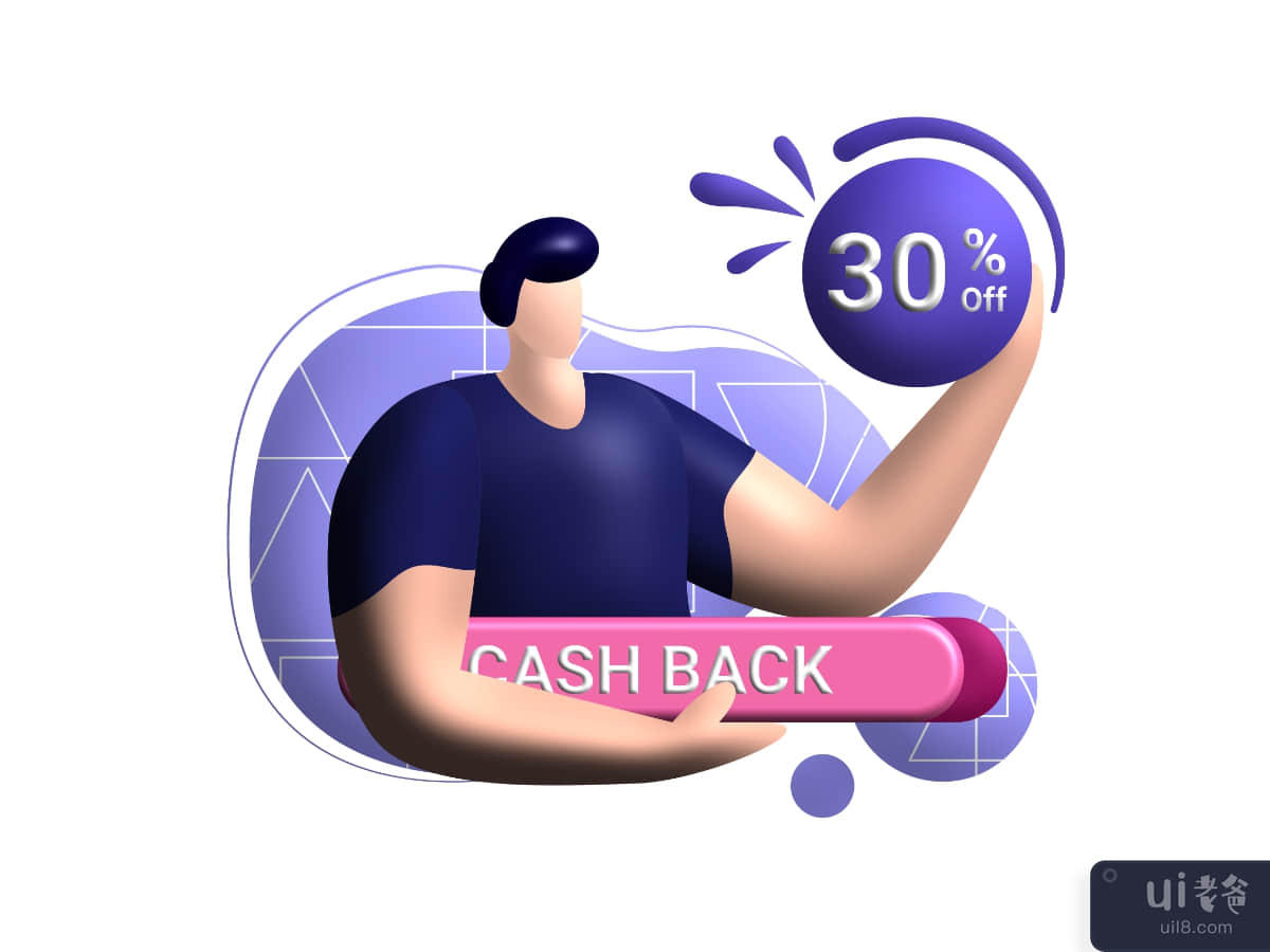cashback cast 3d rendering Illustration for get vouchers 30% discounts