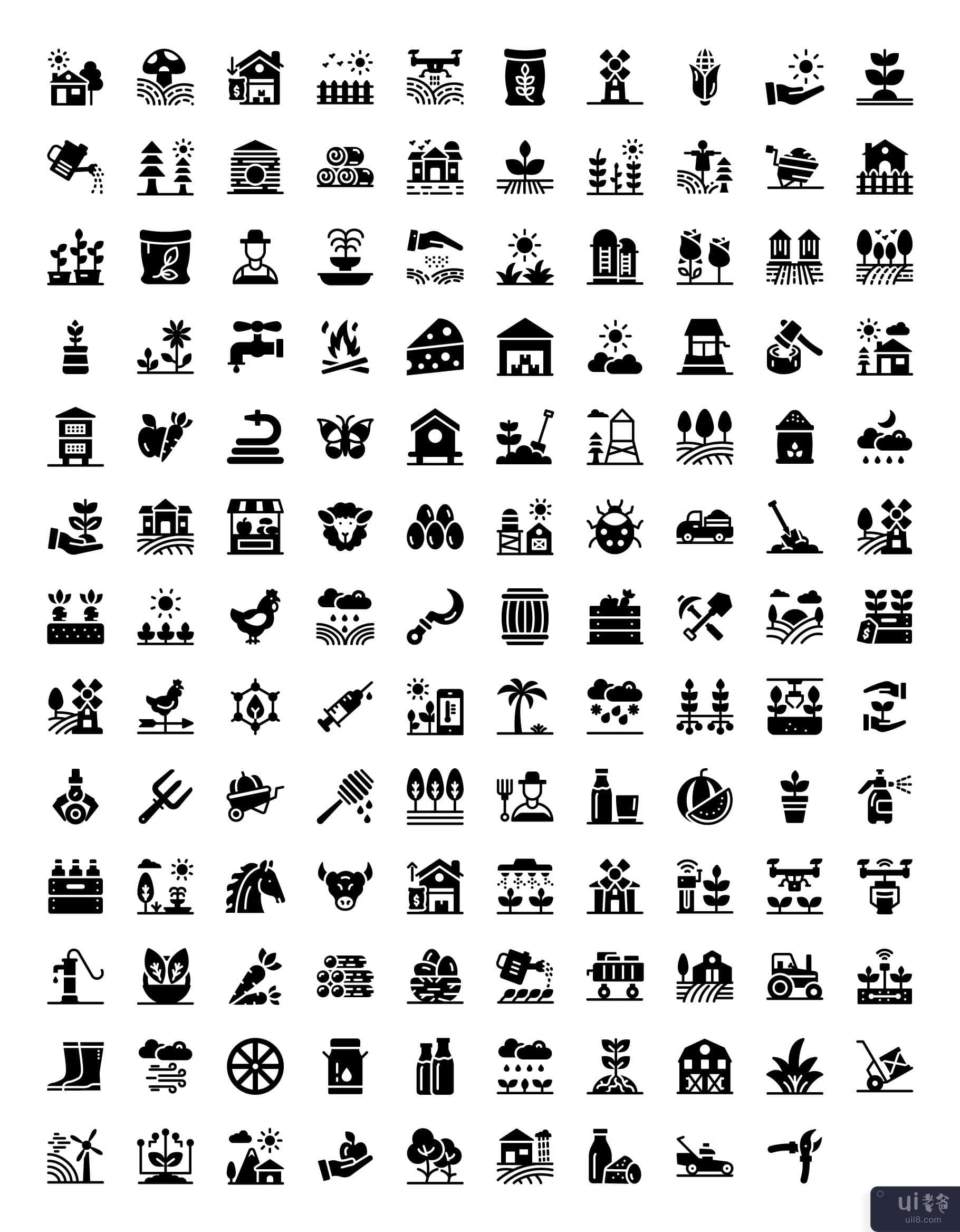 129 个农业字形图标(129 Agriculture Glyph Icons)插图2