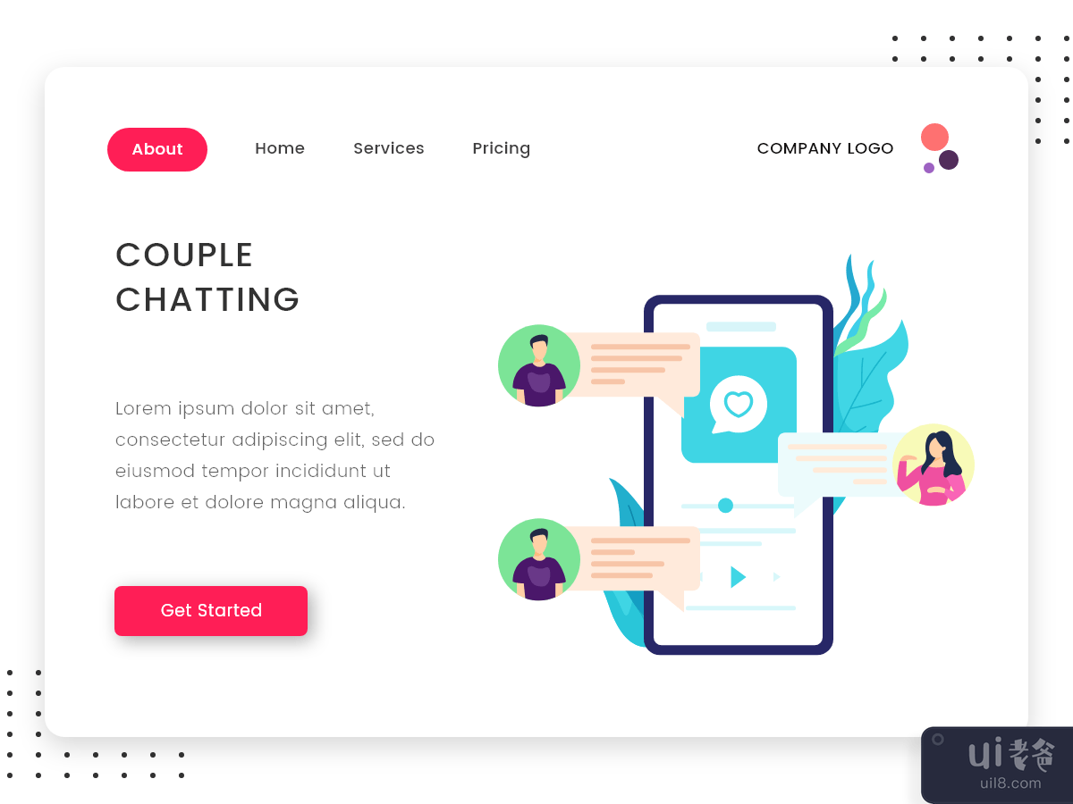 约会应用程序的情侣聊天平面设计(Couple chatting flat design for Dating app)插图2