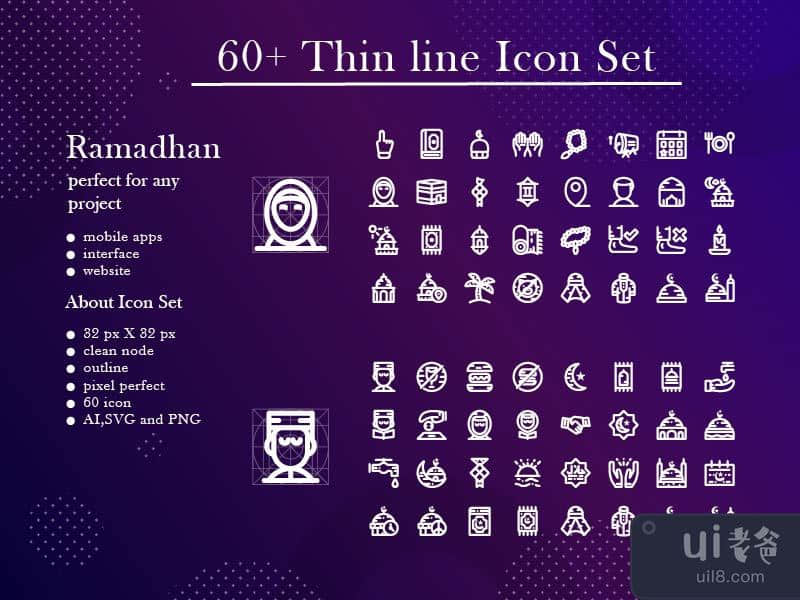 60 icon Ramadan Thin line icon pack