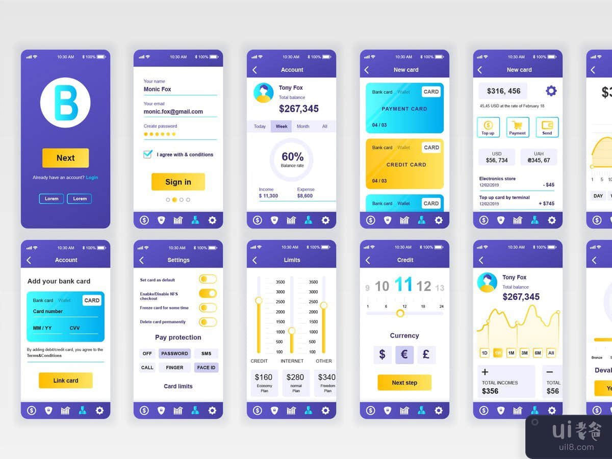 银行移动应用 UX 和 UI 套件(Banking Mobile App UX and UI Kit)插图2