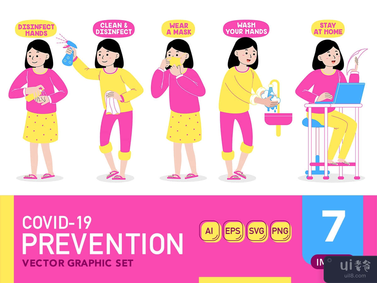 Covid-19 (Coronavirus) Prevention Vector illustration - Female Version