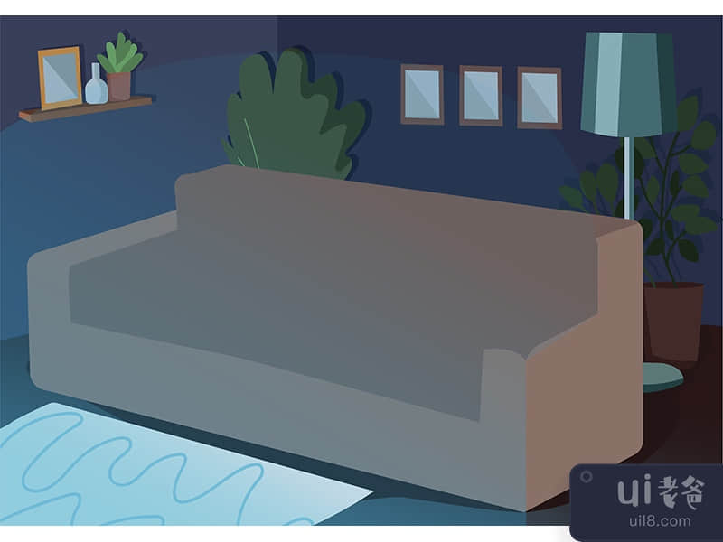 Couch for movie night flat color vector illustration