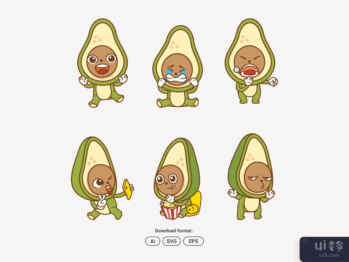 穿着鳄梨服装吉祥物的可爱角色(Cute Character wearing avocado costume mascot)插图2