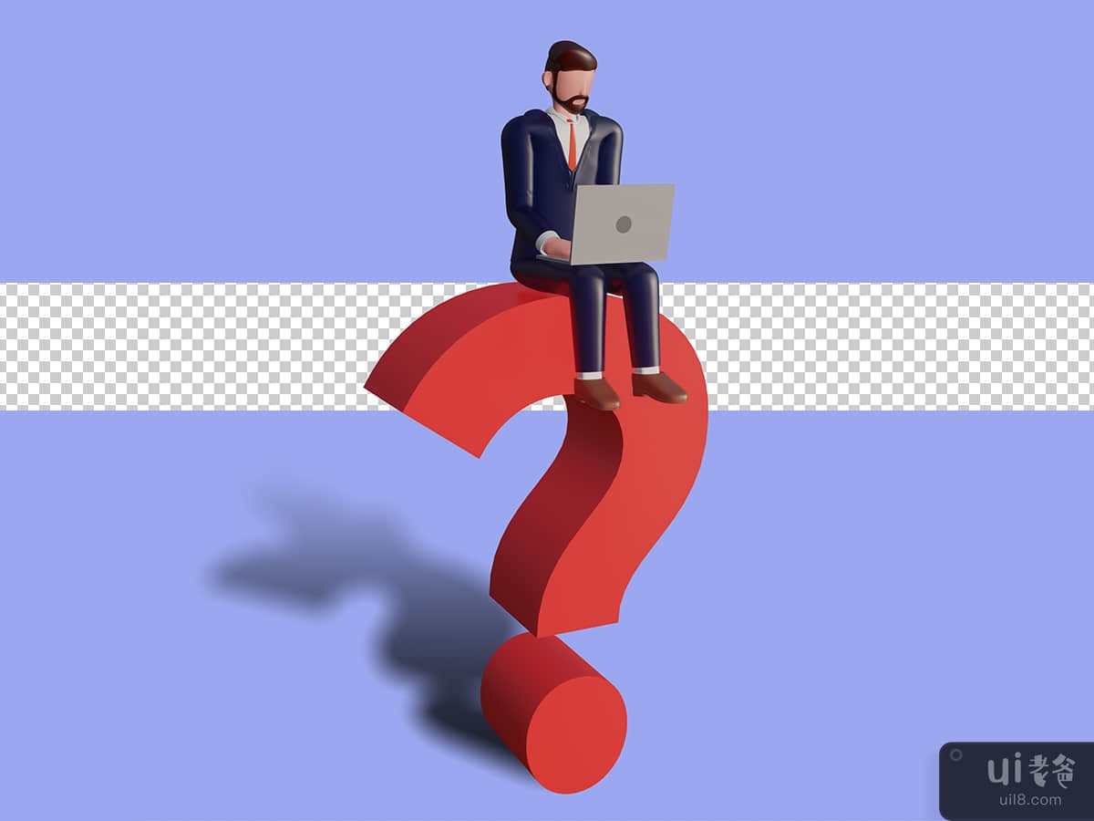 3d male character is typing and sitting on a lamp. Psd Premium